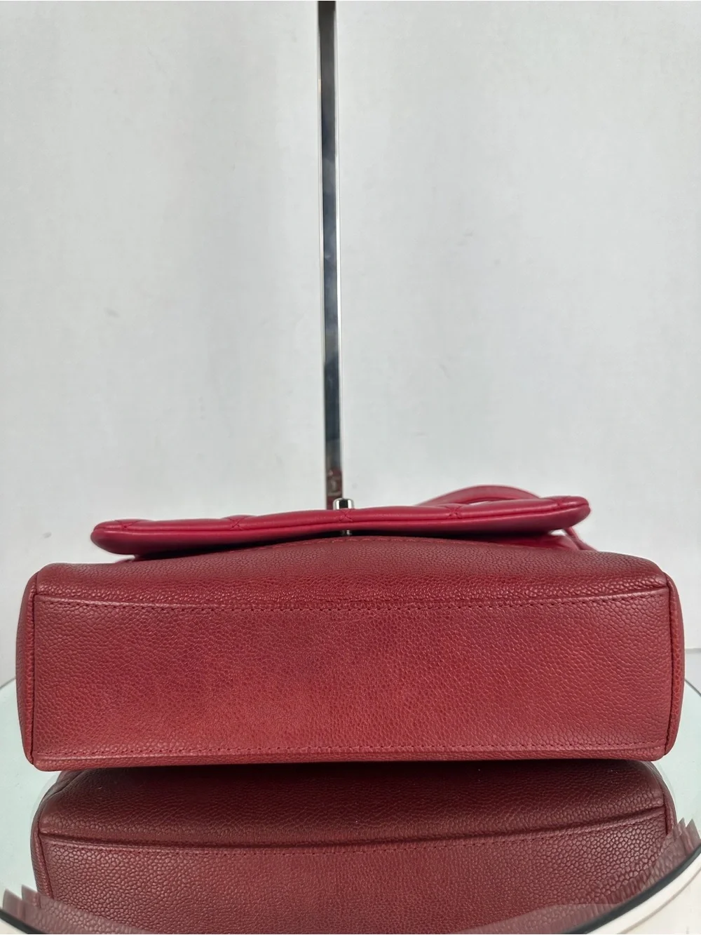 Chanel Red Quilted Calfskin Caviar Leather Flap Shoulder Bag Silver CC Charm